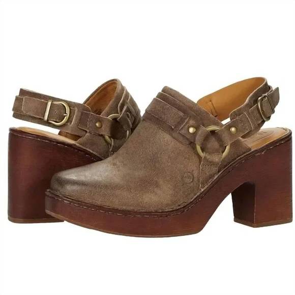 NEW BORN women's hudson leather slingback clogs in taupe distressed br00249 - Picture 1 of 5